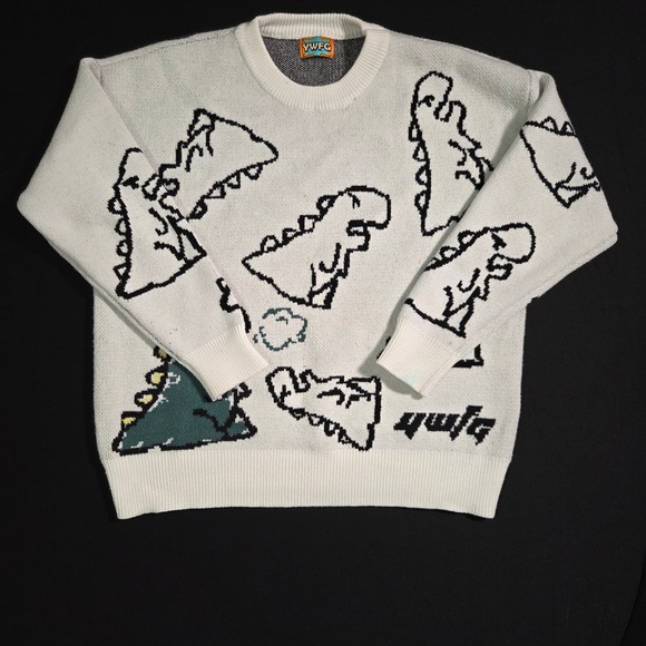 YWFG Sweaters - YWFG White Dinosaur Graphic Knit Sweater Women's Size L